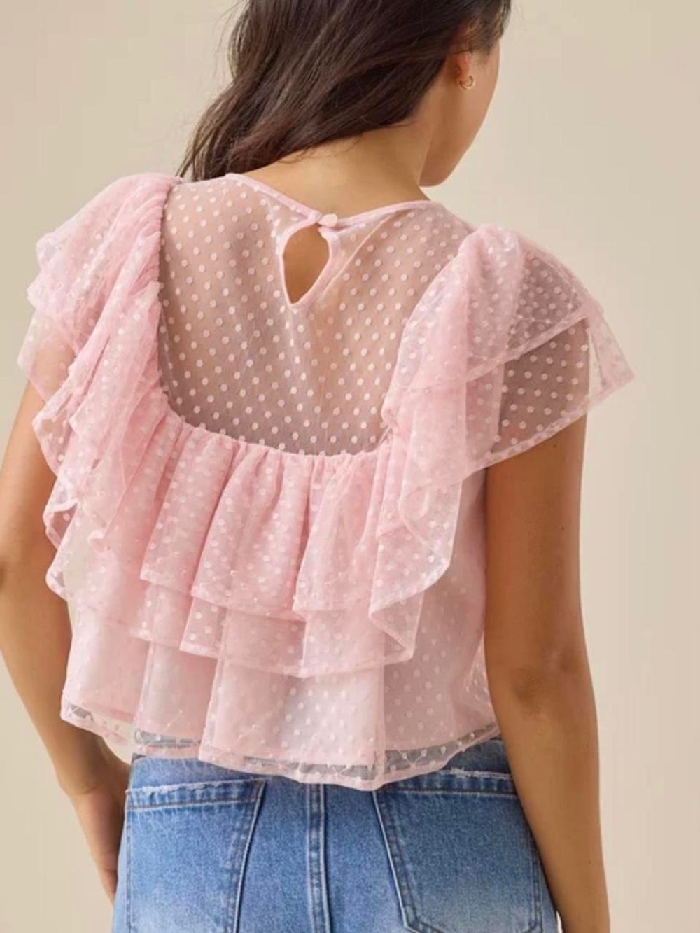 Altar'd State Pink Swiss Dot Layered Ruffle Blouse - Picture 3 of 6